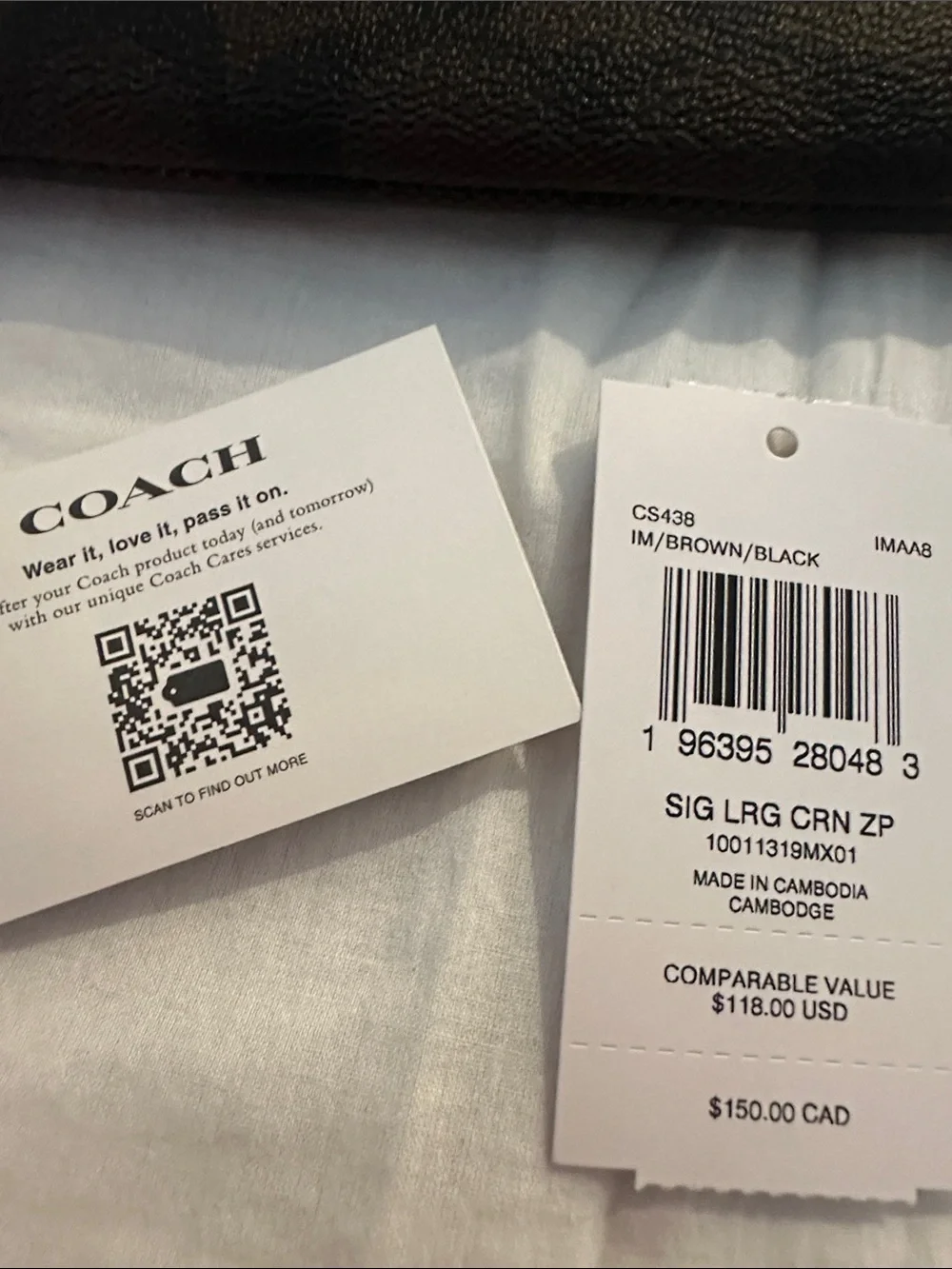 Coach Dark Brown and Black Signature Wristlet with Gold Logo